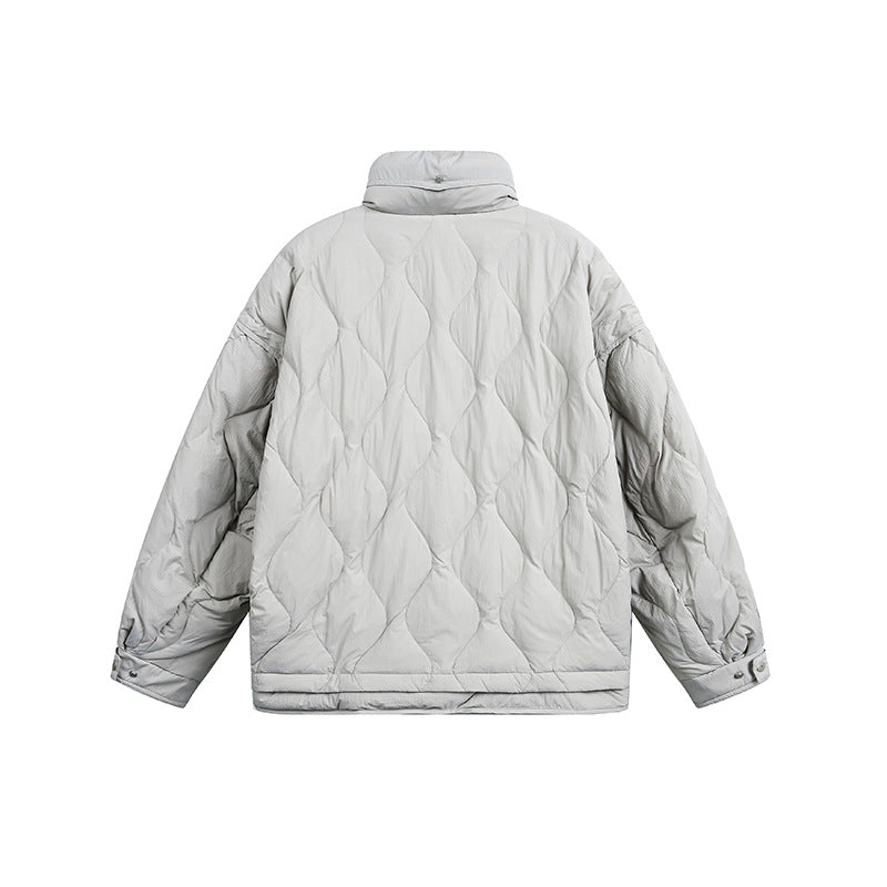 Damen Oversize gesteppte Jacke mit Stehkragen, Wellensteppung und Tunnelzug Echoarchiv