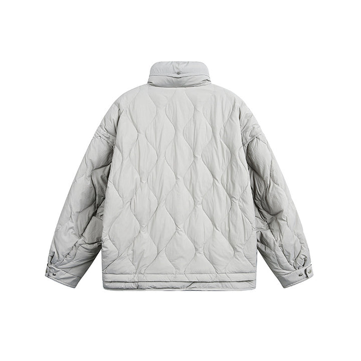 Damen Oversize gesteppte Jacke mit Stehkragen, Wellensteppung und Tunnelzug Echoarchiv