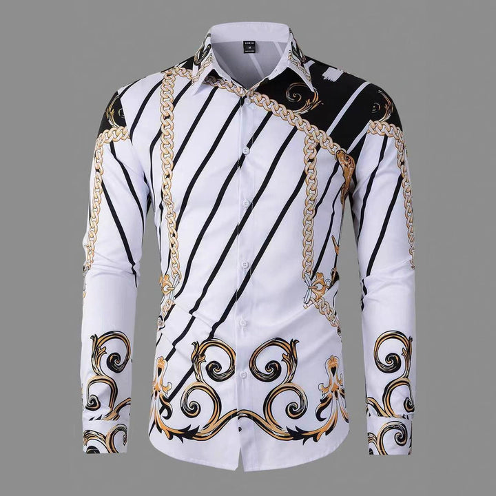 Herren Elegantes Langarmhemd mit auffälligem Druckdesign Echoarchiv