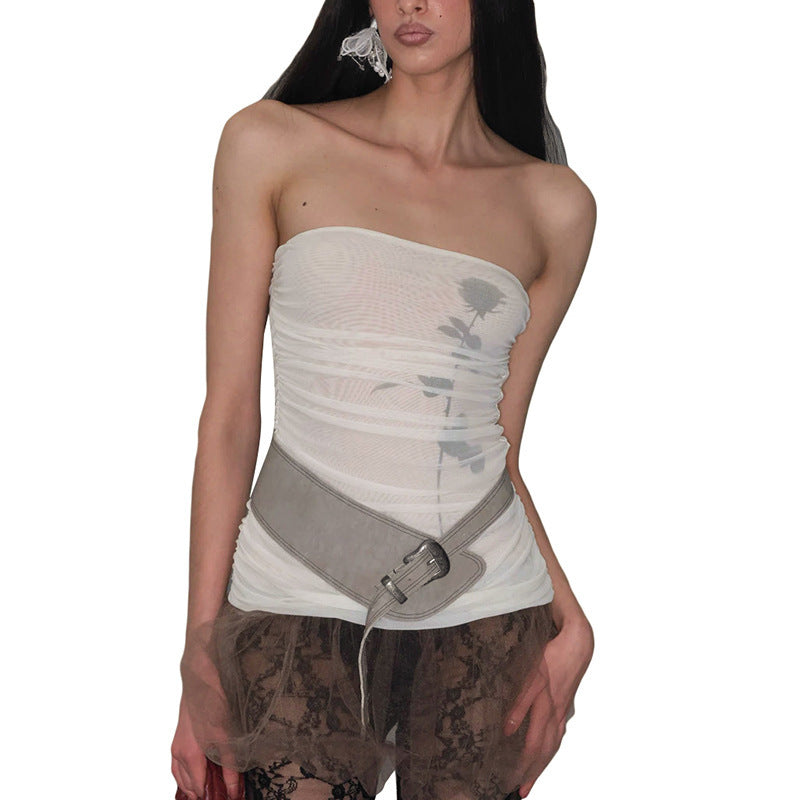 Damen Bandeau-Top mit Raffung und transparentem Stoff Echo Archiv