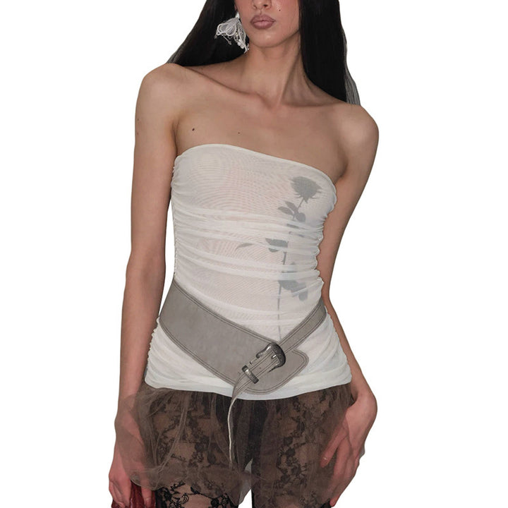 Damen Bandeau-Top mit Raffung und transparentem Stoff Echo Archiv