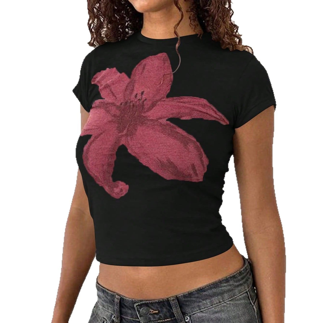 Damen Crop-T-Shirt mit floralem Design und körperbetontem Schnitt Echo Archiv