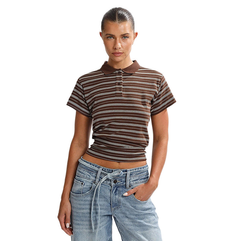 Damen lässiges gestreiftes Kurzarmshirt Echo Archiv