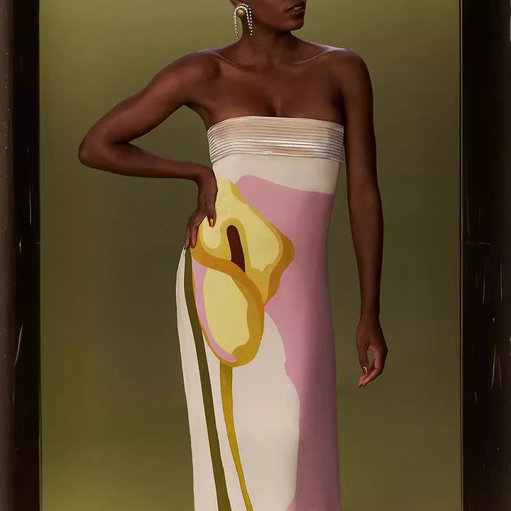 Damen Maxikleid mit trendigen grafischen Designs und schulterfreiem Schnitt Echo Archiv