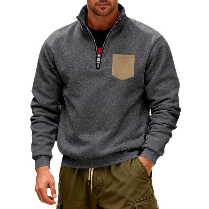 Herren modischer Sweatshirt mit halbem Reißverschluss und aufgesetzter Tasche Echoarchiv