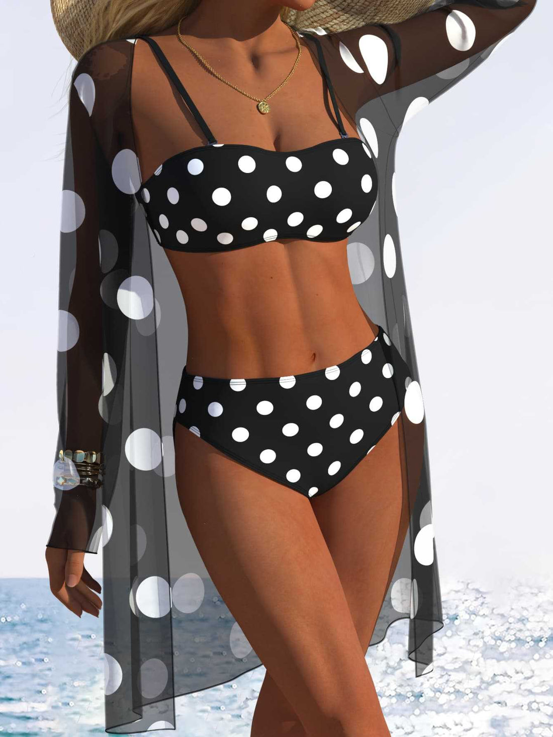 Damen Bikini-Set mit gepolstertem Bustier-Oberteil und elegantem Chiffon-Cover-Up – Maréssa
