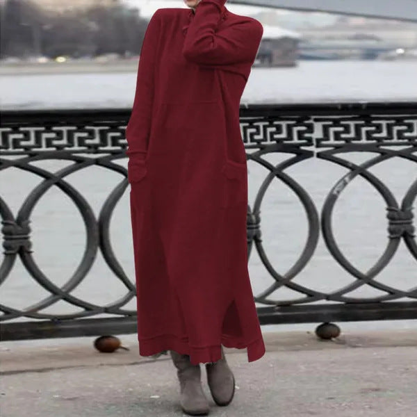 Damen nan langes Strickmaxikleid mit Seitenschlitzen und aufgesetzten Taschen Echo Archiv