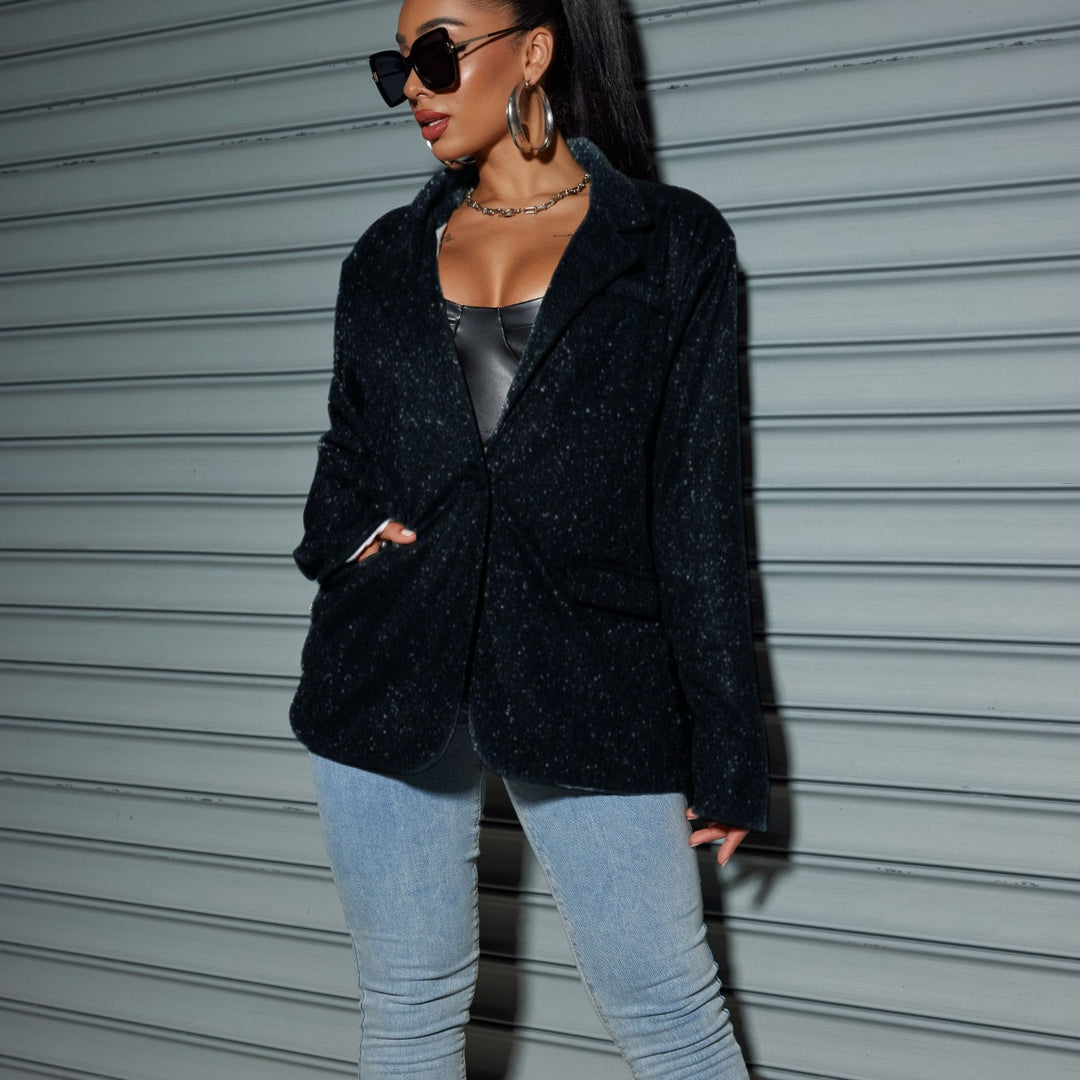 Damen Glitzernder Oversize-Blazer mit Pattentaschen & schimmernder Struktur Echoarchiv