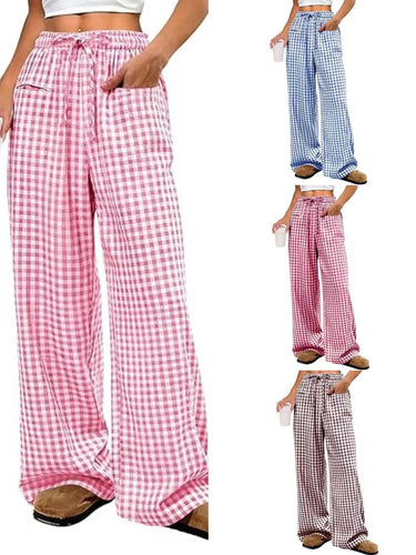 Damen Weit geschnittene Karohose mit elastischem Bund und praktischen Taschen Echo Archiv