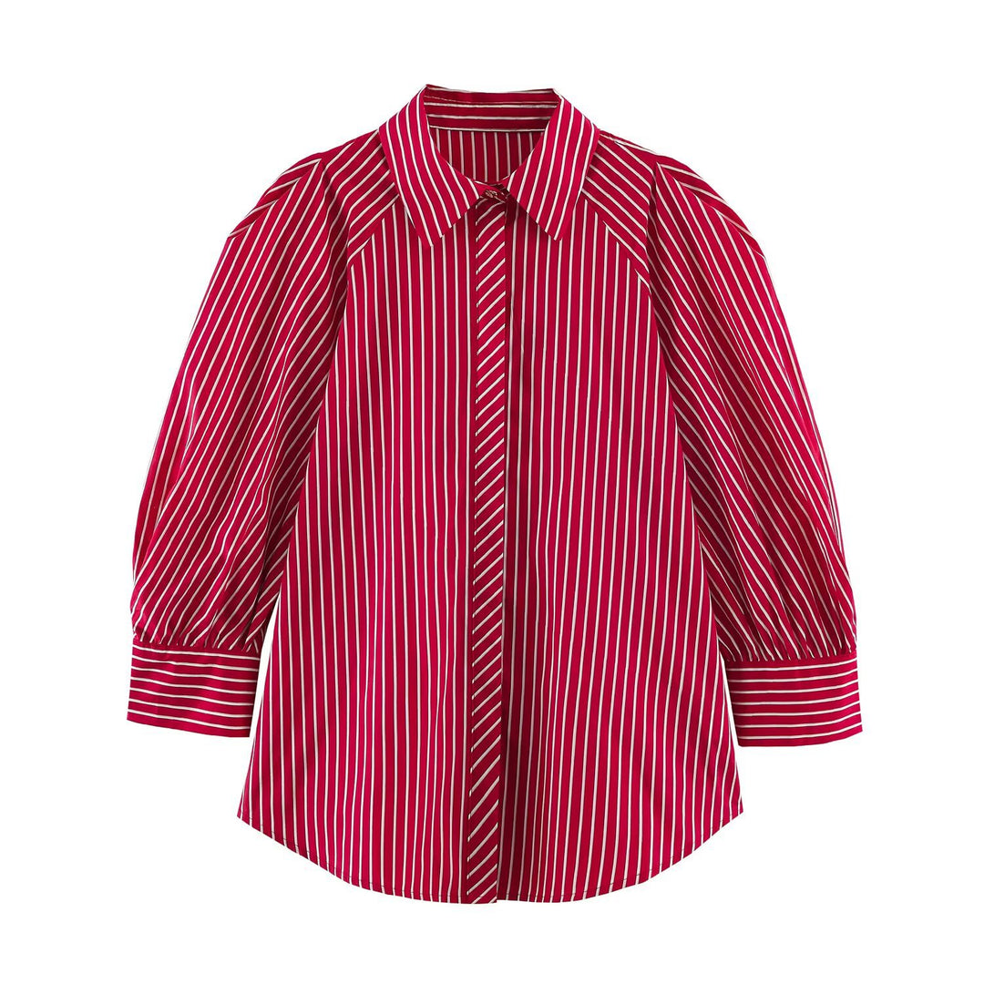 Damen Längsgestreifte Oversize-Hemdbluse mit betonten Puffärmeln Echo Archiv