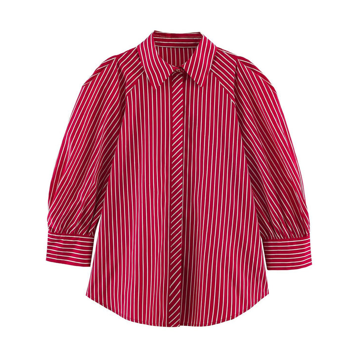 Damen Längsgestreifte Oversize-Hemdbluse mit betonten Puffärmeln Echo Archiv