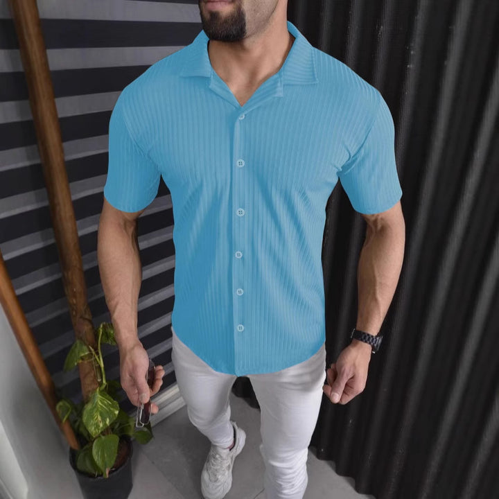 Herren Kurzarm-Hemd mit feinem Rippendesign Echoarchiv