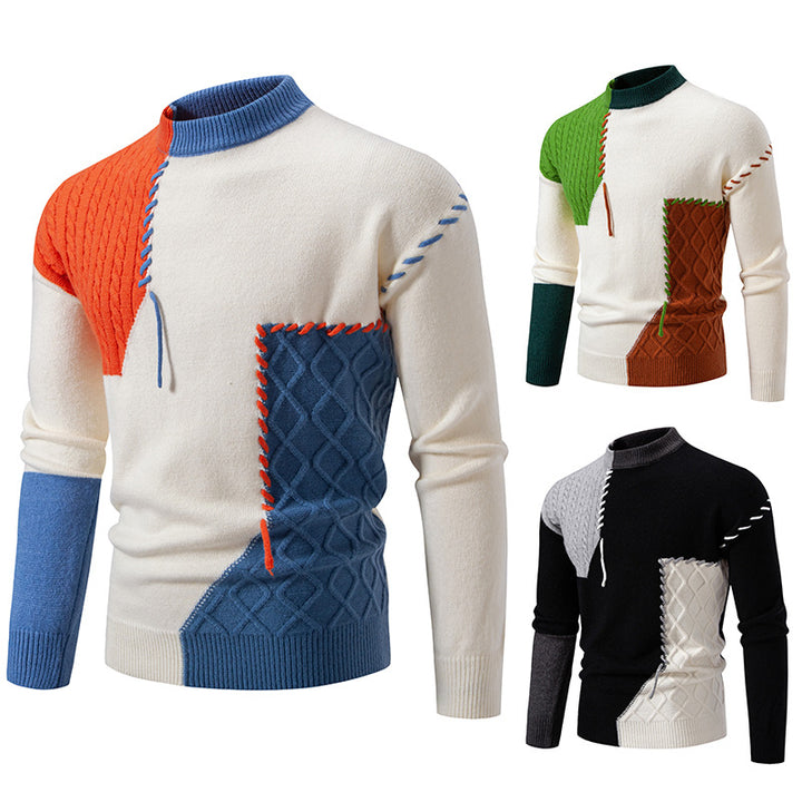 Herren modischer Strickpullover mit kreativen Zopf- und Farbblockdesign Echoarchiv