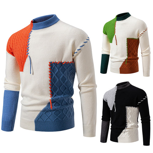 Herren modischer Strickpullover mit kreativen Zopf- und Farbblockdesign Echoarchiv