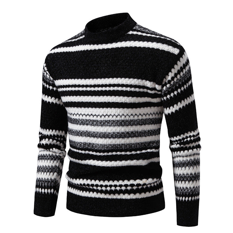 Herren gestreifter Strickpullover mit hohem Stehkragen und weicher Textur Echoarchiv