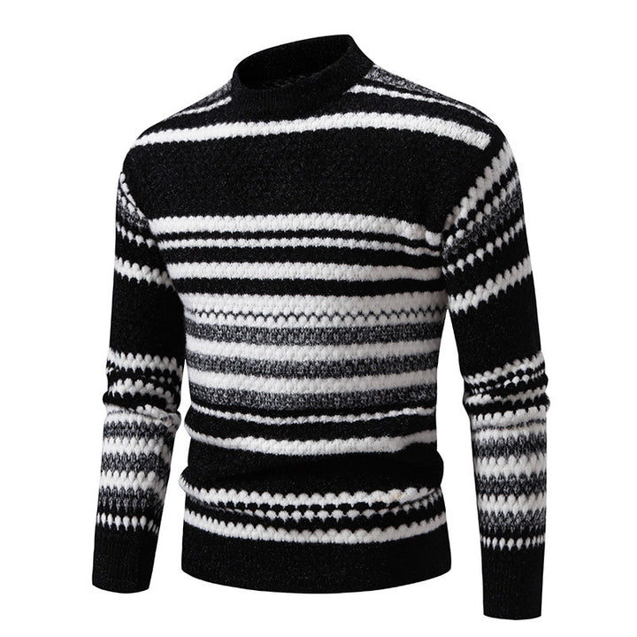 Herren gestreifter Strickpullover mit hohem Stehkragen und weicher Textur Echoarchiv