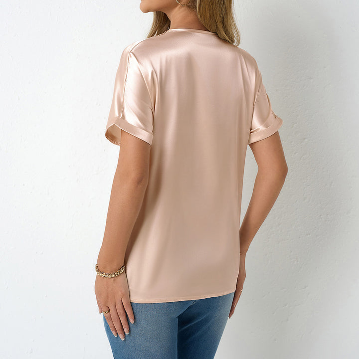 Damen Elegantes Satinoberteil mit V-Ausschnitt und exquisitem Spitzenbesatz Echo Archiv