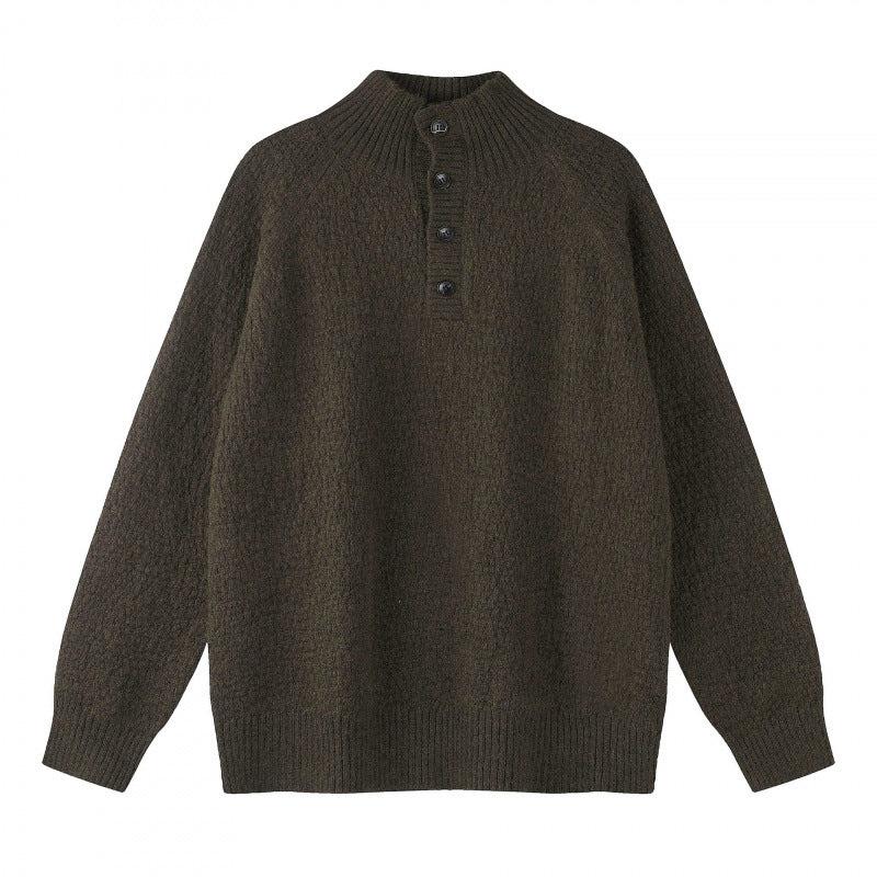 Unisex Strukturierter Halbzip-Strickpullover mit Henley-Knopfleiste und Raglanärmeln Echo Archiv