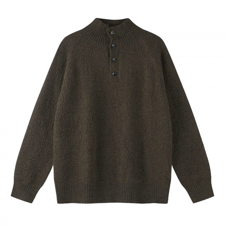 Unisex Strukturierter Halbzip-Strickpullover mit Henley-Knopfleiste und Raglanärmeln Echo Archiv