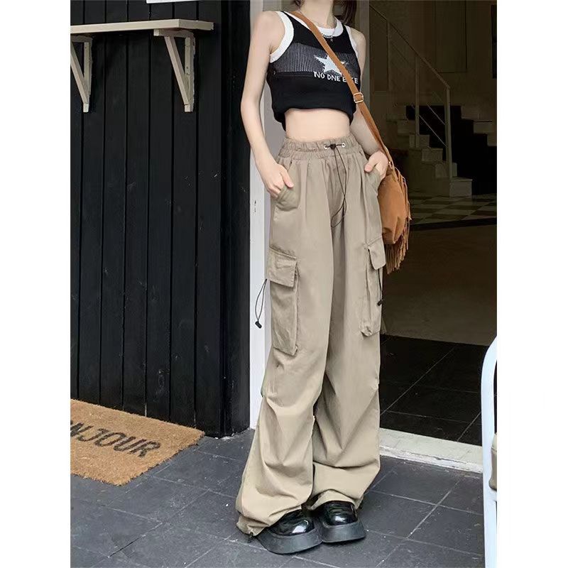 Damen Cargo-Hose mit hoher Taille, Elastikbund, großen Klappentaschen und Kordelzug – Avélisse