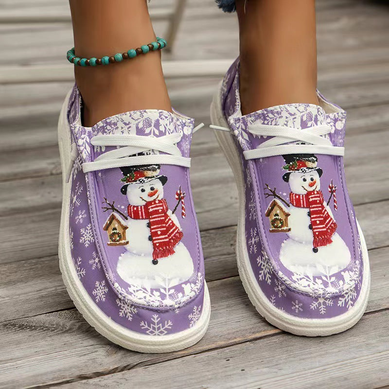Damen Canvas‑Sneaker mit festlichem Schneemann‑Print, gepolstertem Komfortfußbett und rutschfester Gummisohle Echo Archiv