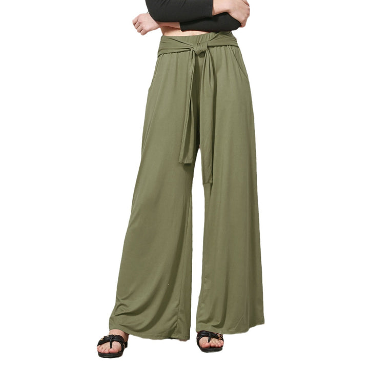 Damen Weite Jersey-Hose mit hohem Bund und Bindegürtel Echo Archiv