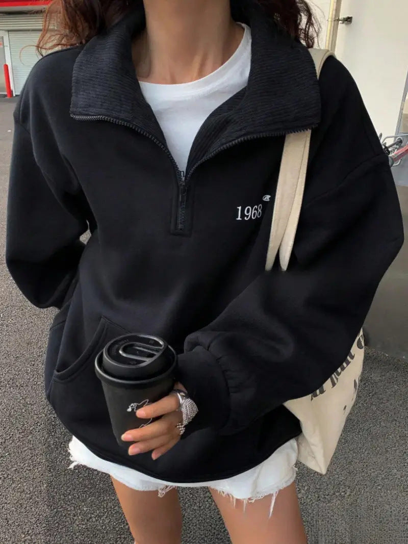 Damen nan oversized Halbzip-Sweatshirt mit hohem Stehkragen, Kängurutasche und lässigem Oversize-Schnitt Echo Archiv