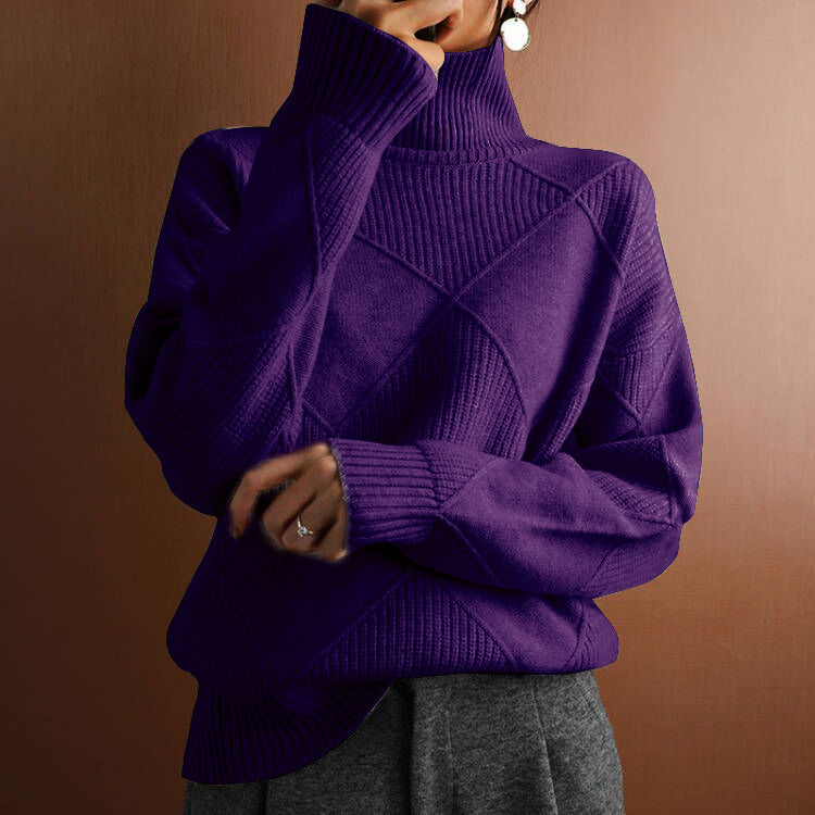Damen nan weit geschnittener Strickpullover mit hohem Rollkragen und Rautenmuster Echo Archiv