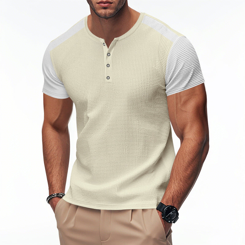 Herren Kurzarm-Henley-T-Shirt mit strukturierter Oberfläche und dezenter Knopfleiste Echoarchiv