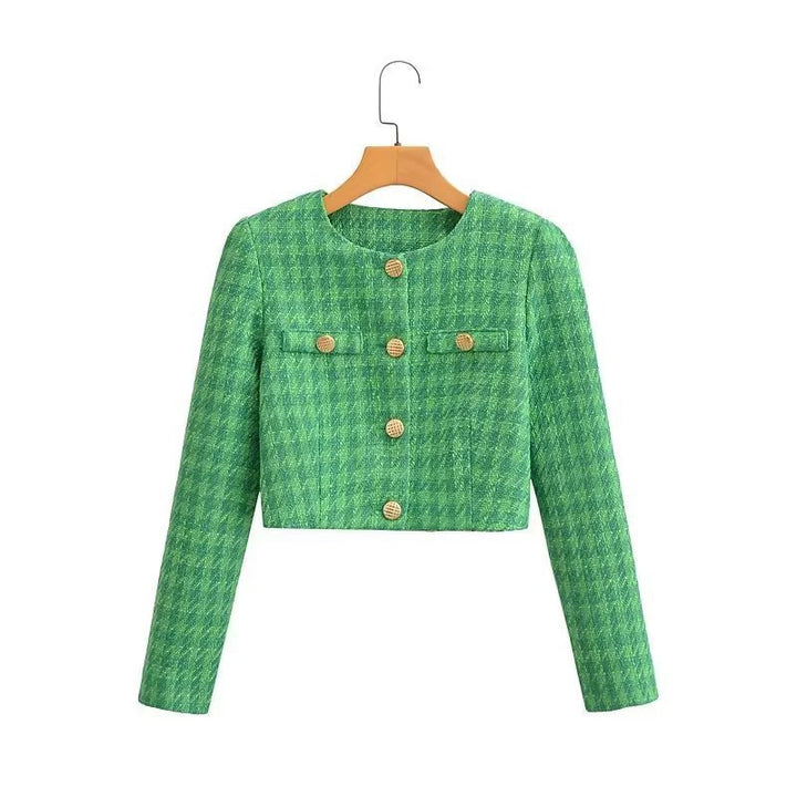 Damen Kurzblazer aus Bouclé-Tweed mit kastiger Cropped‑Silhouette und kragenlosem Design Echo Archiv