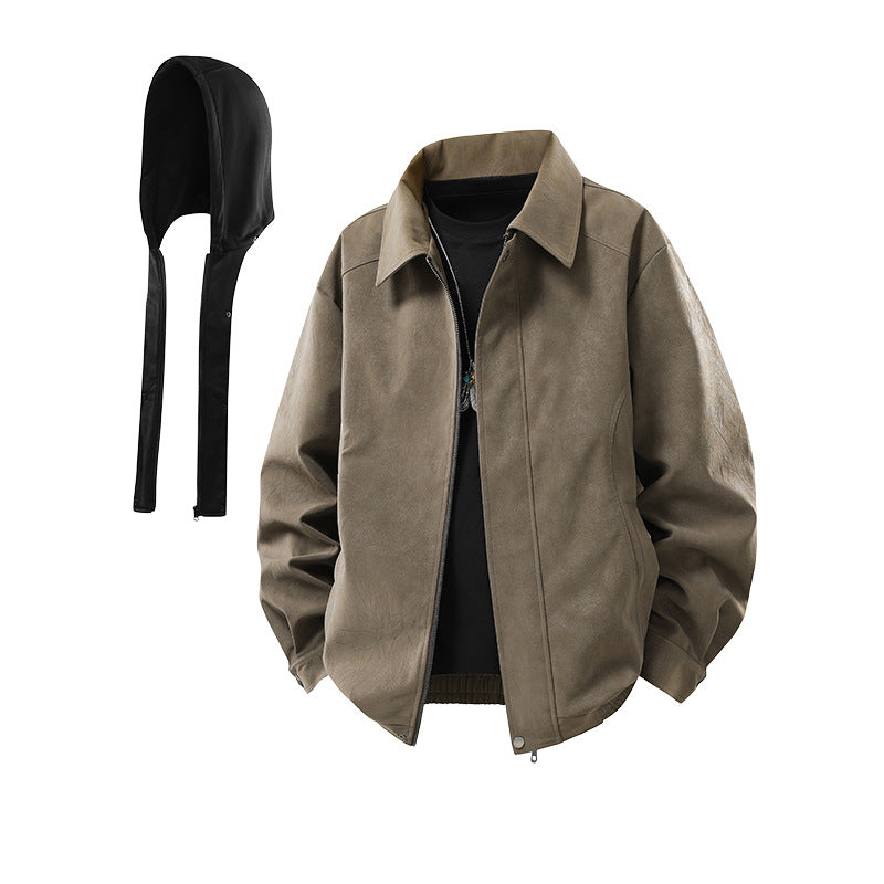 Herren Kunstleder-Blouson mit abnehmbarer Kapuze, verdecktem Reißverschluss und elastischem Saum Echo Archiv
