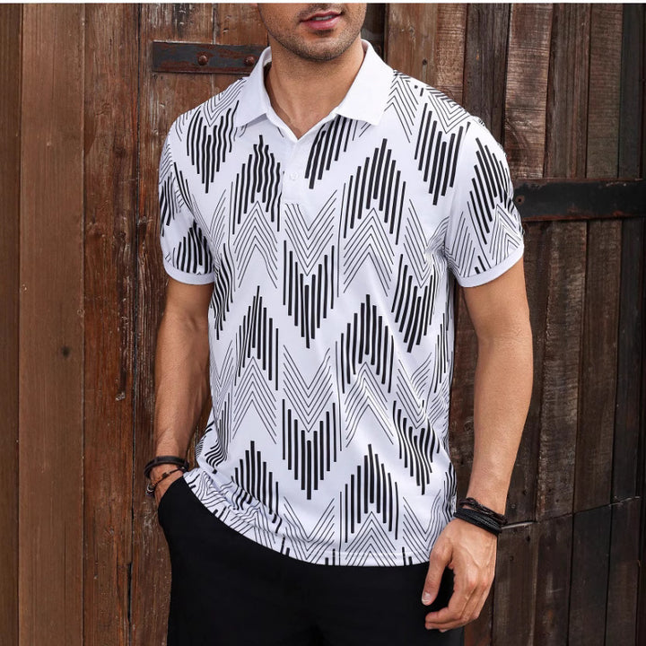Herren Polohemd mit modernem geometrischem Design und schickem Kontrast Echoarchiv