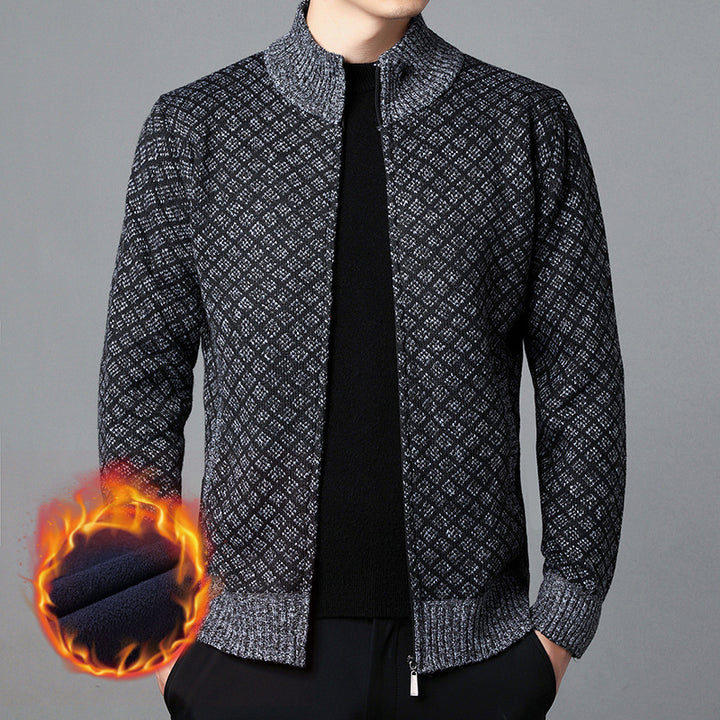 Herren Strickjacke mit hohem Kragen und innovativem Muster Echoarchiv
