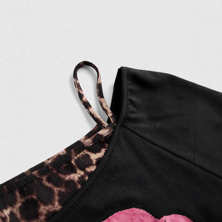 Damen Off-Shoulder Top mit Leopardenmuster und auffälligem Grafikdesign Echo Archiv