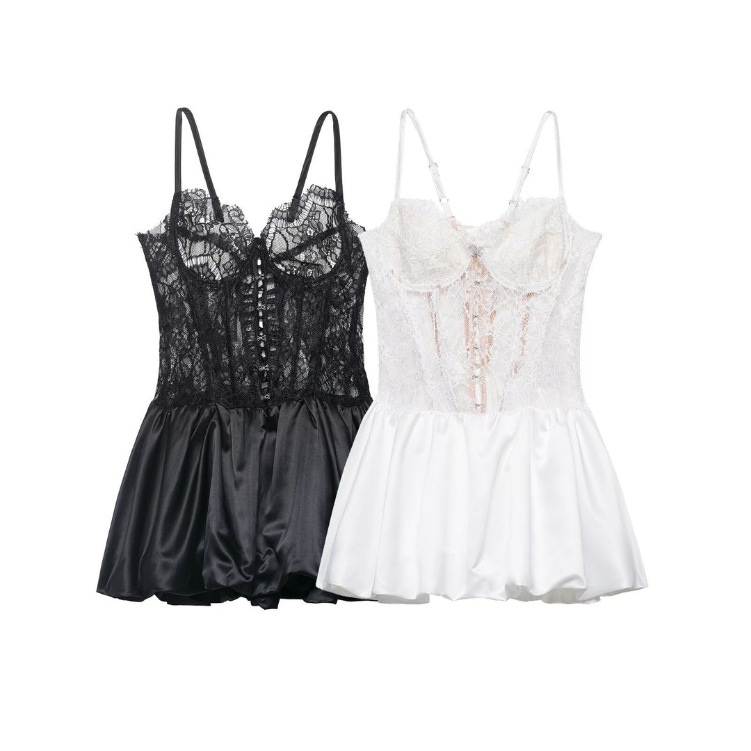 Damen Spitzen-Nachtkleid mit hochwertiger Satin-Rockpartie Echo Archiv