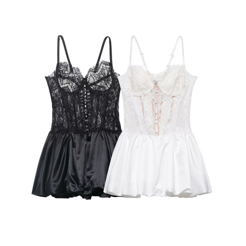 Damen Spitzen-Nachtkleid mit hochwertiger Satin-Rockpartie Echo Archiv