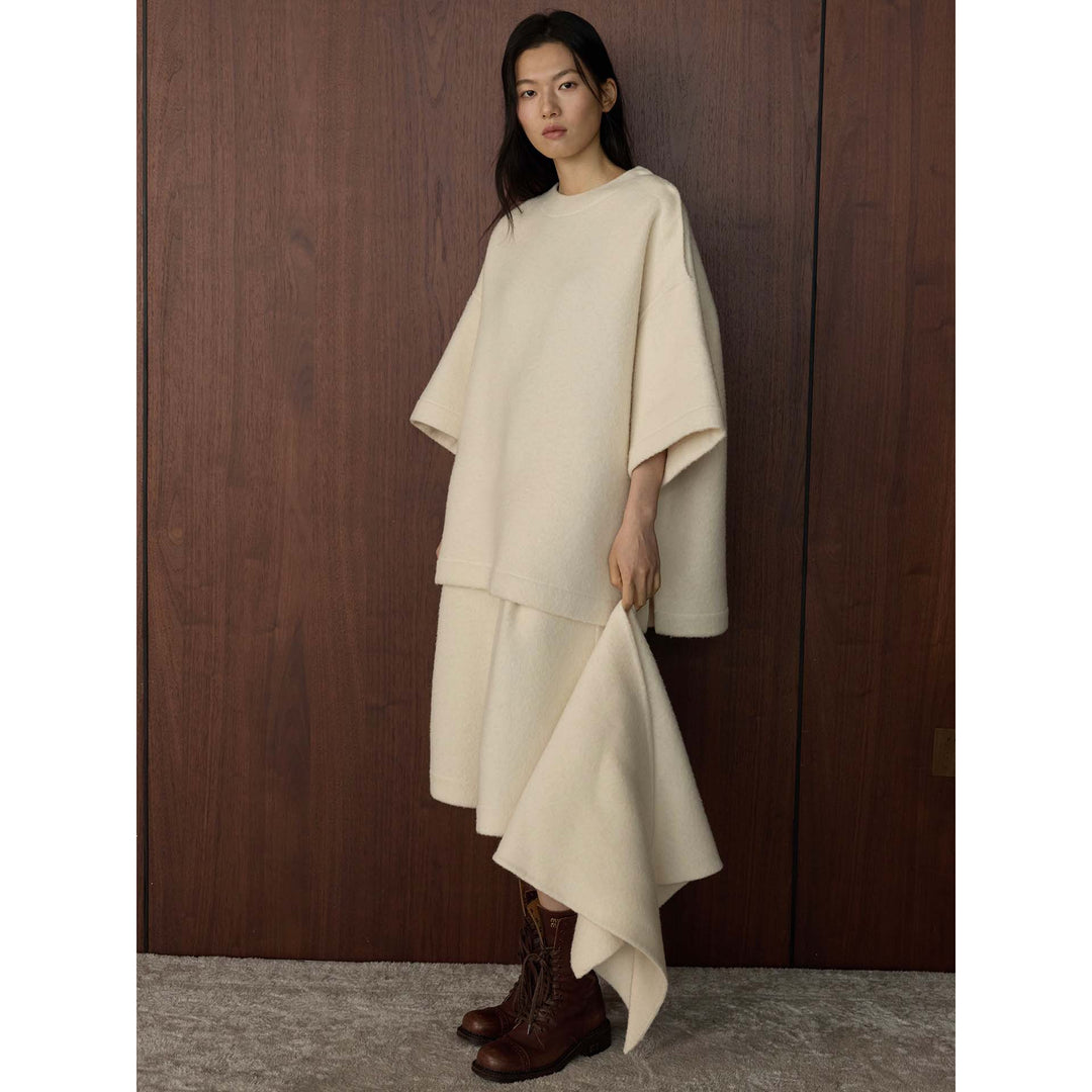 Damen Cape-Poncho aus Wollmix mit überlappendem Loop-Kragen Echoarchiv
