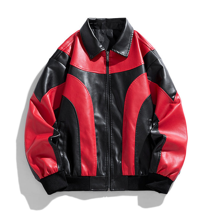 Herren Moderne Lederjacke mit Farbblockdesign Echo Archiv