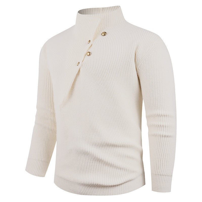 Herren Strickpullover mit modernem Stehkragen und dekorativen Knöpfen Echoarchiv