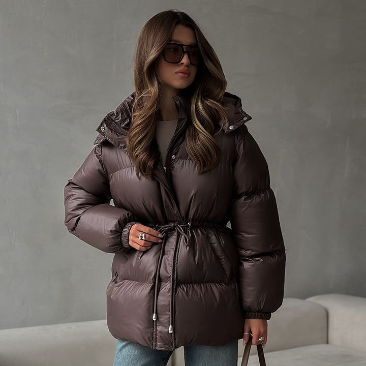 Damen Langer wattierter Parka mit Kapuze, Taillenzug und Oversize-Silhouette Echo Archiv