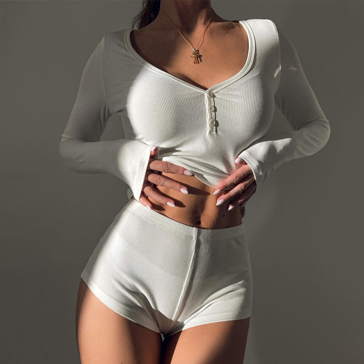 Damen Legeres Langarmoberteil und Shorty-Set Echo Archiv