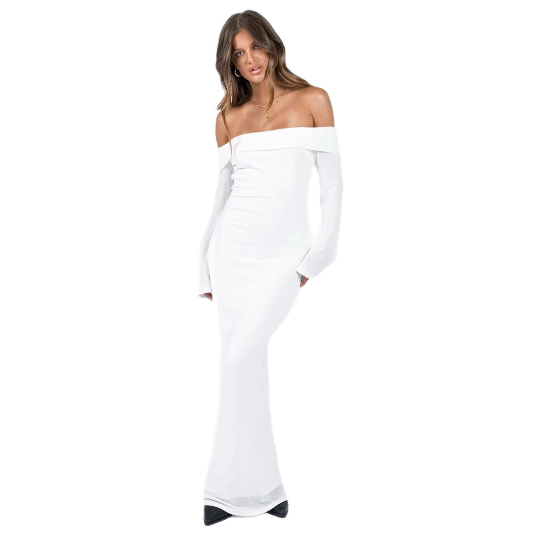 Damen Off-Shoulder Maxikleid mit langen Ärmeln und figurbetontem Schnitt Echo Archiv