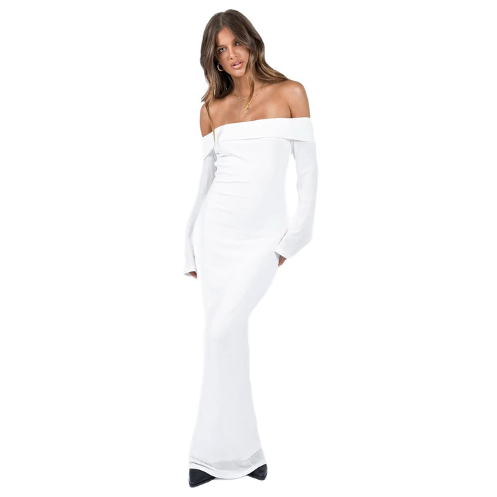 Damen Off-Shoulder Maxikleid mit langen Ärmeln und figurbetontem Schnitt Echo Archiv