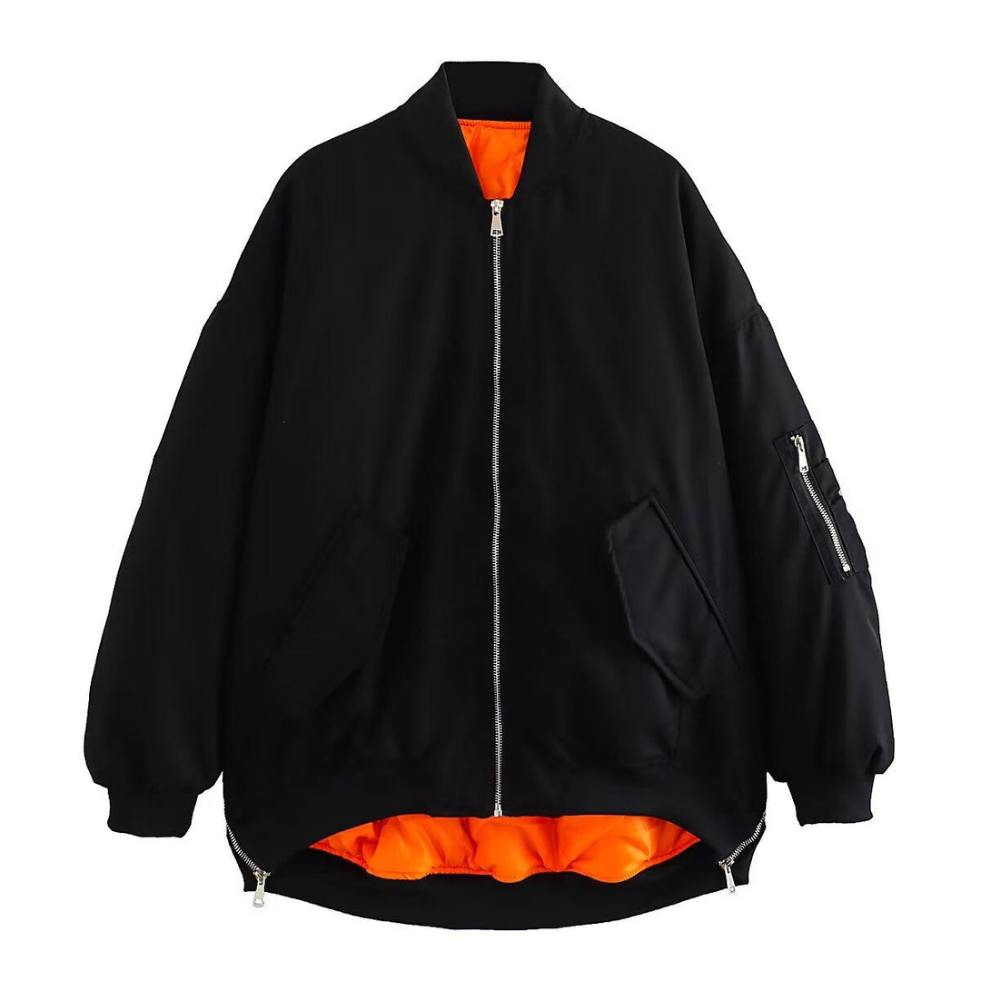 Damen lässige Oversized-Bomberjacke mit praktischen seitlichen Eingrifftaschen und Stehkragen Echoarchiv