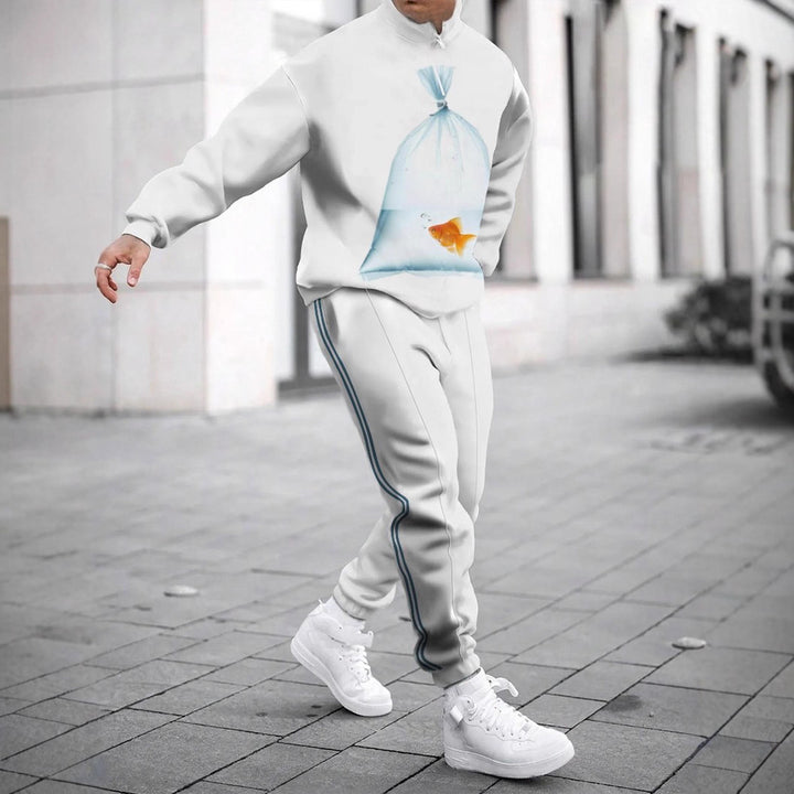 Herren Sportliches Sweatshirt mit modernem Zipper und grafischem Muster Echoarchiv