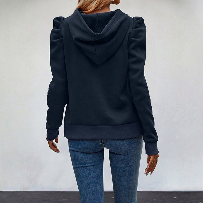 Damen Kapuzenpullover mit gerafften Puffärmeln und femininer Schulterpartie Echoarchiv
