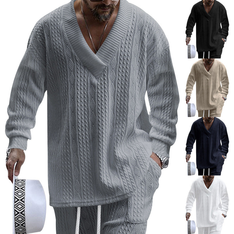 Herren lässiger Strickpullover mit V-Ausschnitt und Kabelmuster Echoarchiv