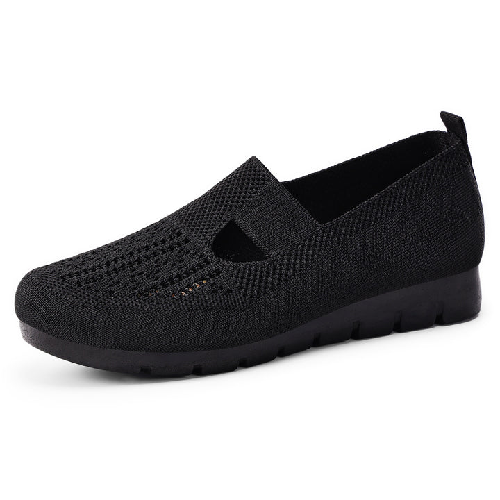 Damen nan atmungsaktiver gestrickter Mary-Jane-Slipper mit elastischem Riemen und rutschfester Keilsohle Echo Archiv