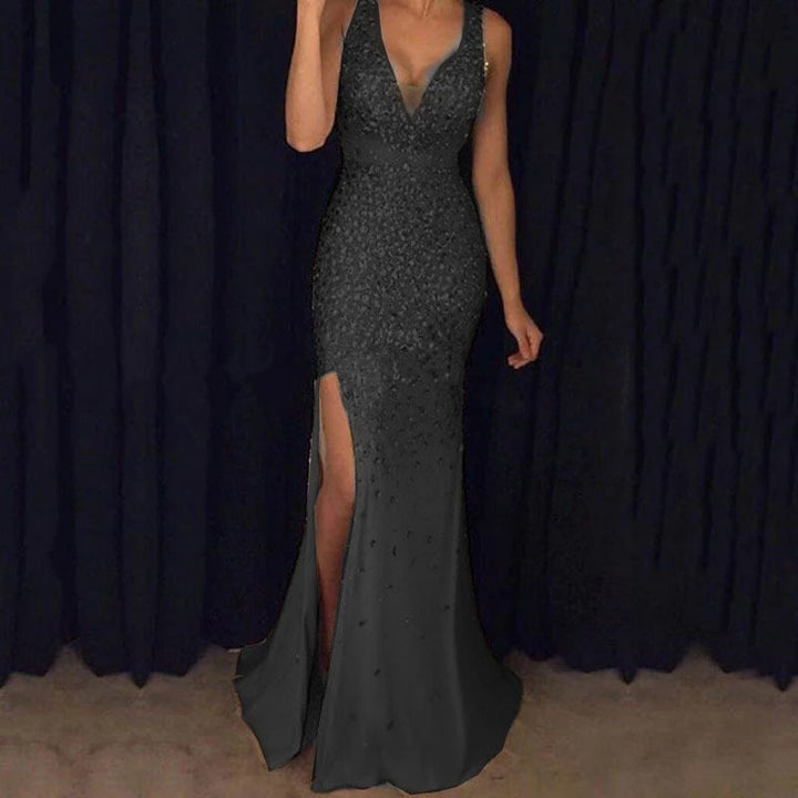 Echoarchiv | Damen Ärmelloses Ballkleid mit V-Ausschnitt und Beinschlitz