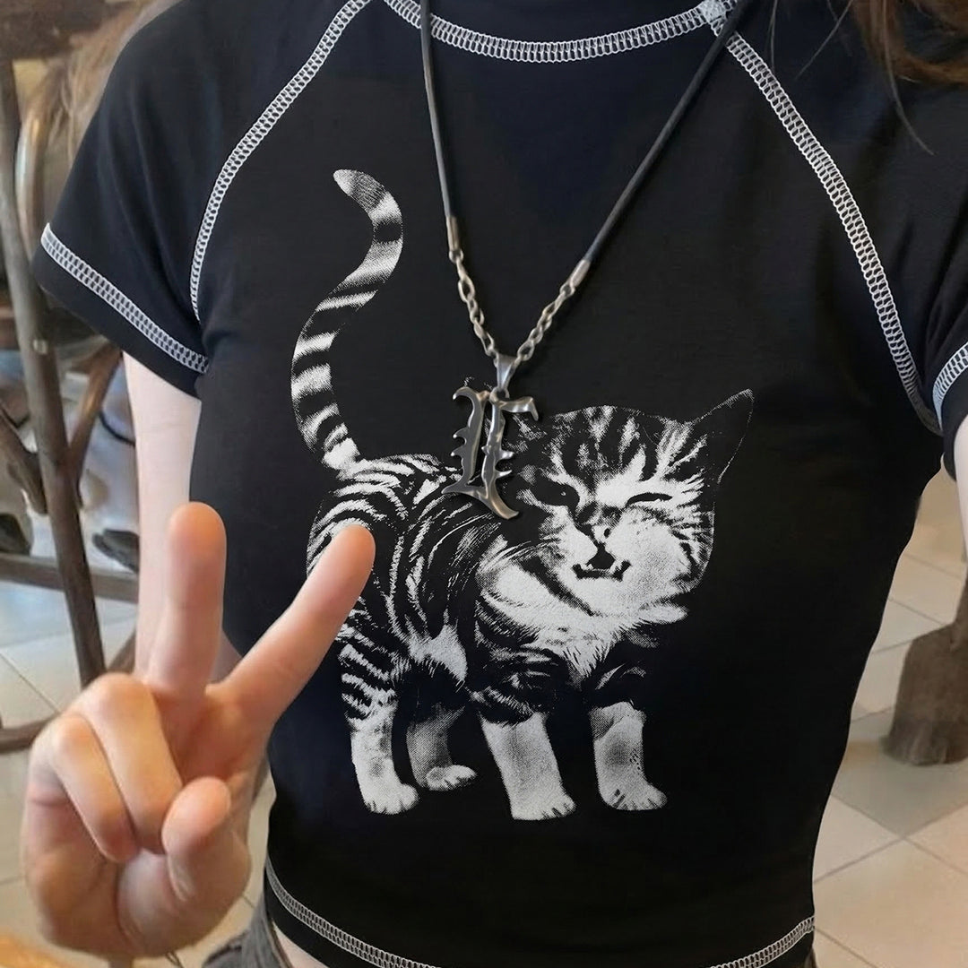 Damen T-Shirt mit kreativem Tierdruck und hochwertigem Baumwollmaterial Echo Archiv